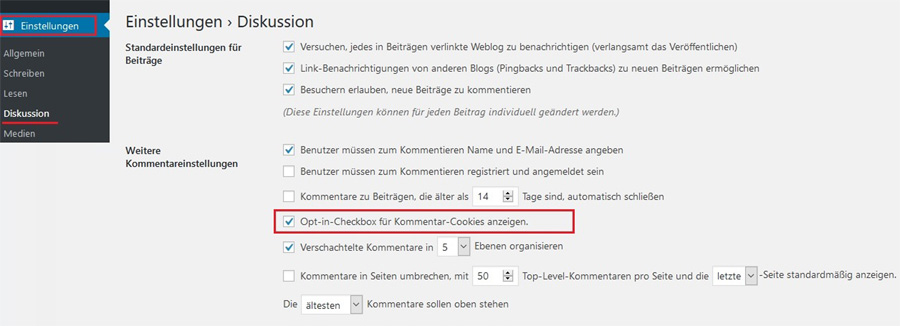 Bild Kommentar Checkbox aktivieren